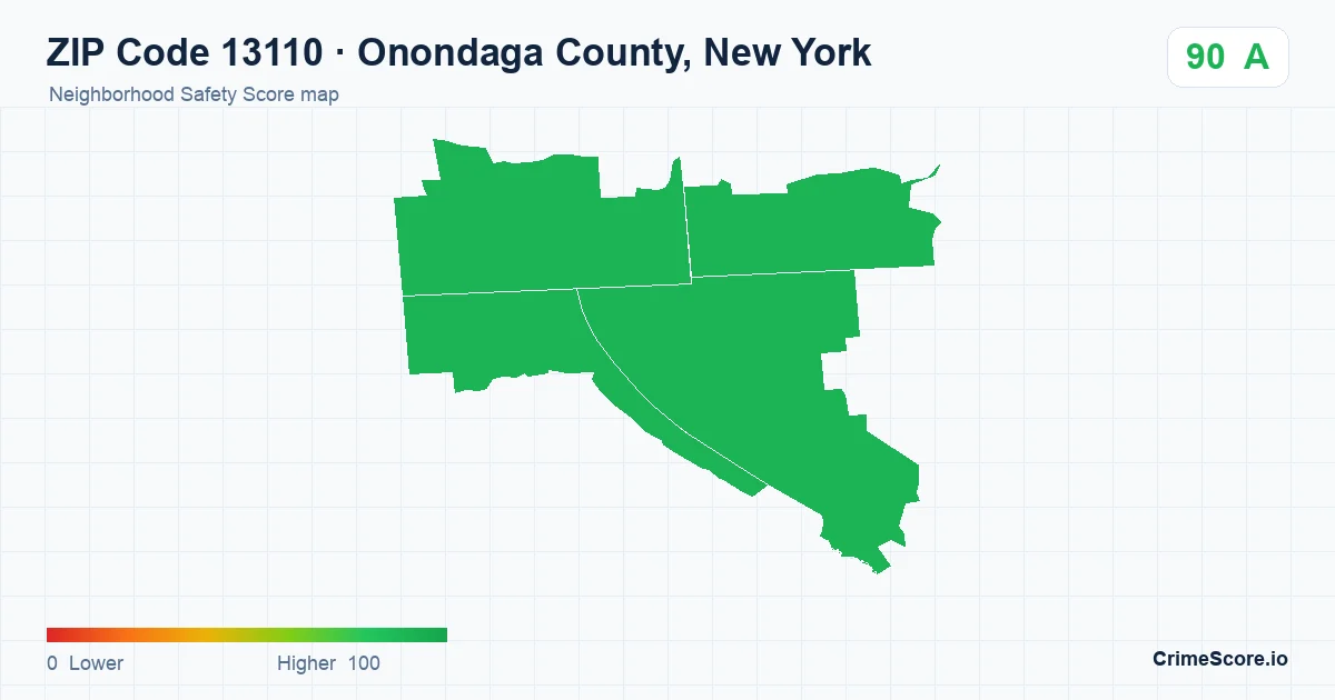 ZIP Code 13110 in Onondaga County, New York neighborhood Safety Score map