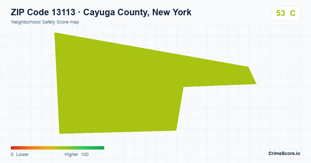 ZIP Code 13113 in Cayuga County, New York neighborhood Safety Score map