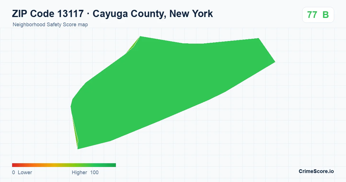 ZIP Code 13117 in Cayuga County, New York neighborhood Safety Score map