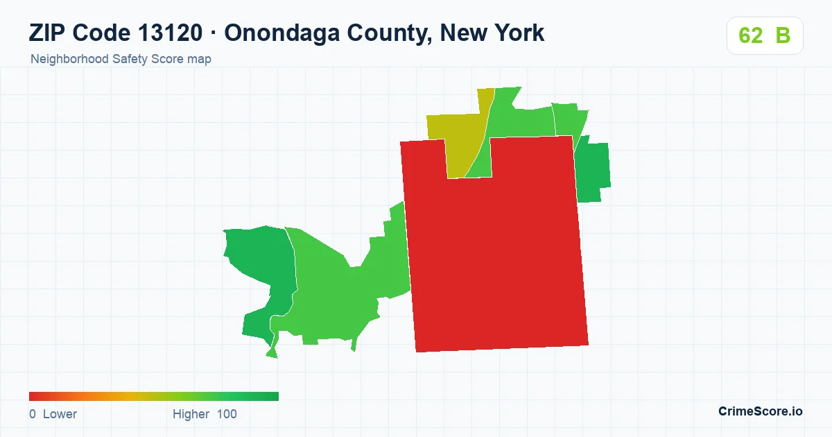 ZIP Code 13120 in Onondaga County, New York neighborhood Safety Score map