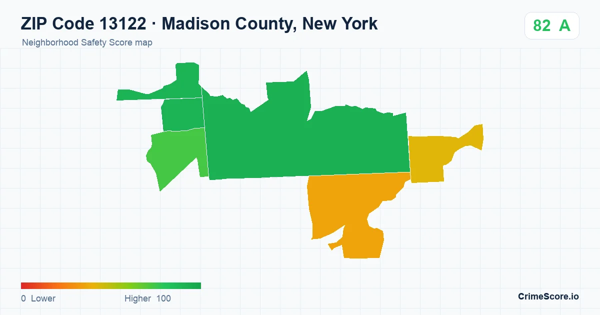 ZIP Code 13122 in Madison County, New York neighborhood Safety Score map