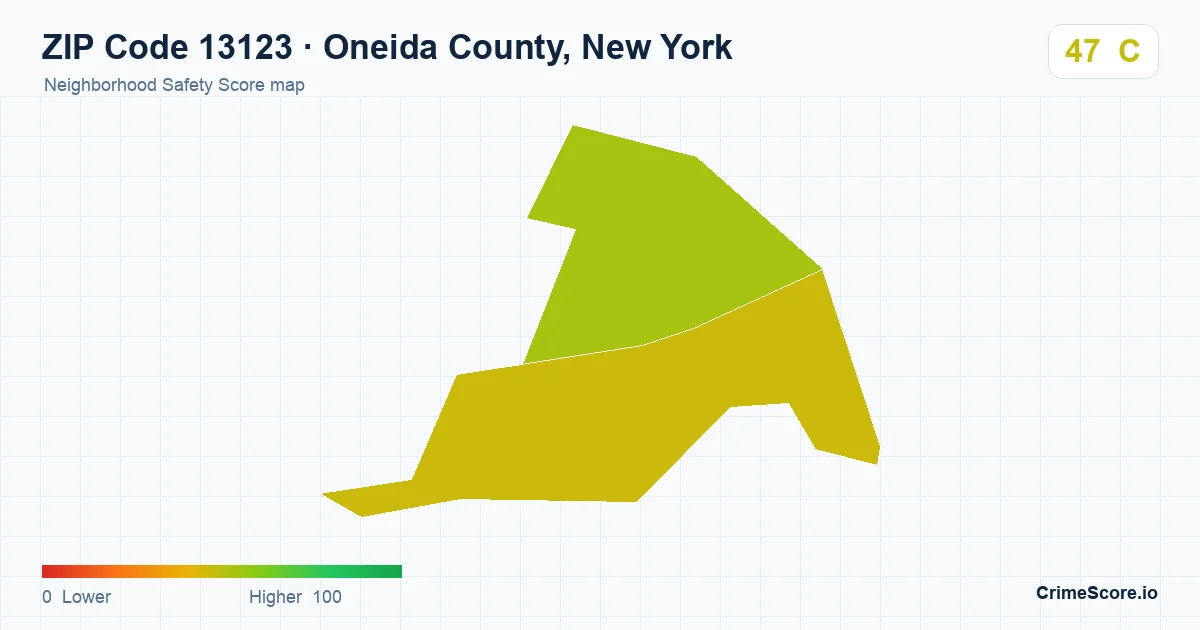 ZIP Code 13123 in Oneida County, New York neighborhood Safety Score map