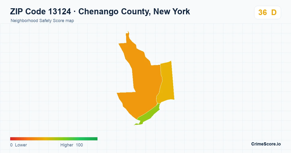 ZIP Code 13124 in Chenango County, New York neighborhood Safety Score map