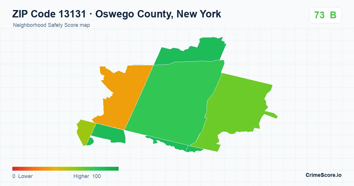 ZIP Code 13131 in Oswego County, New York neighborhood Safety Score map