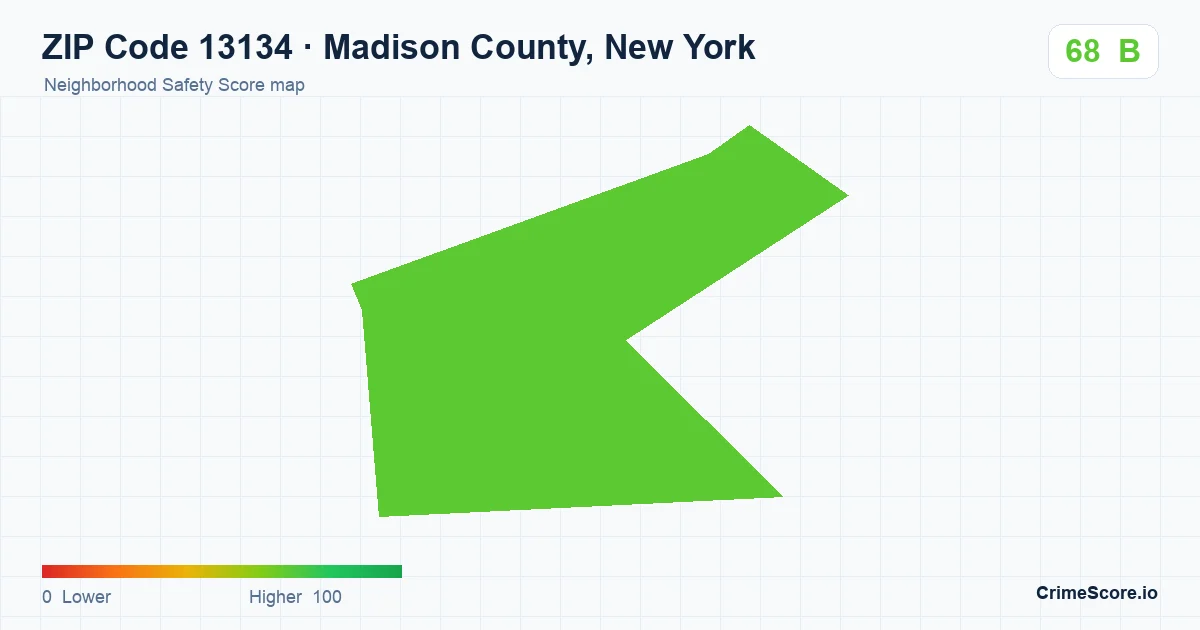 ZIP Code 13134 in Madison County, New York neighborhood Safety Score map