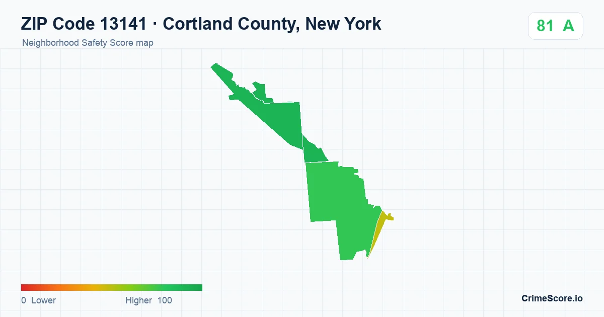 ZIP Code 13141 in Cortland County, New York neighborhood Safety Score map