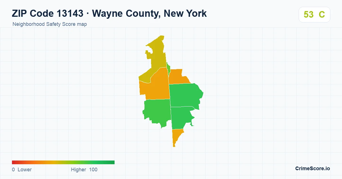 ZIP Code 13143 in Wayne County, New York neighborhood Safety Score map