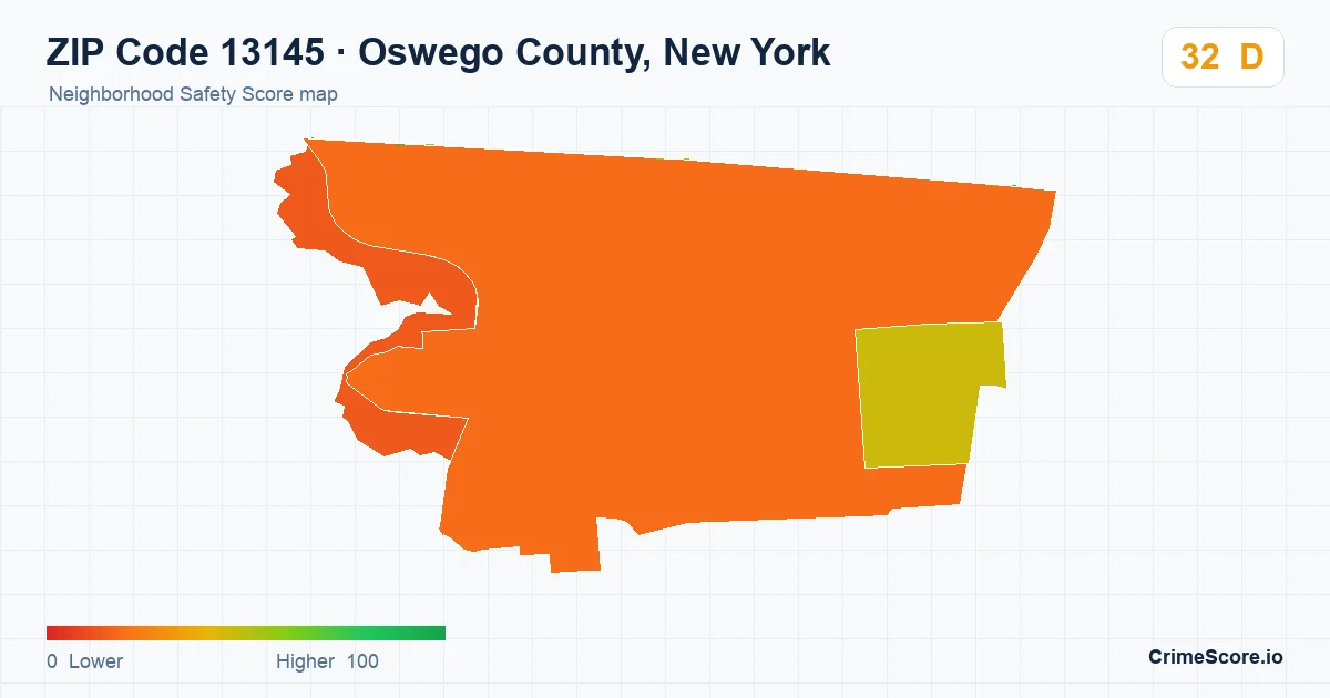 ZIP Code 13145 in Oswego County, New York neighborhood Safety Score map