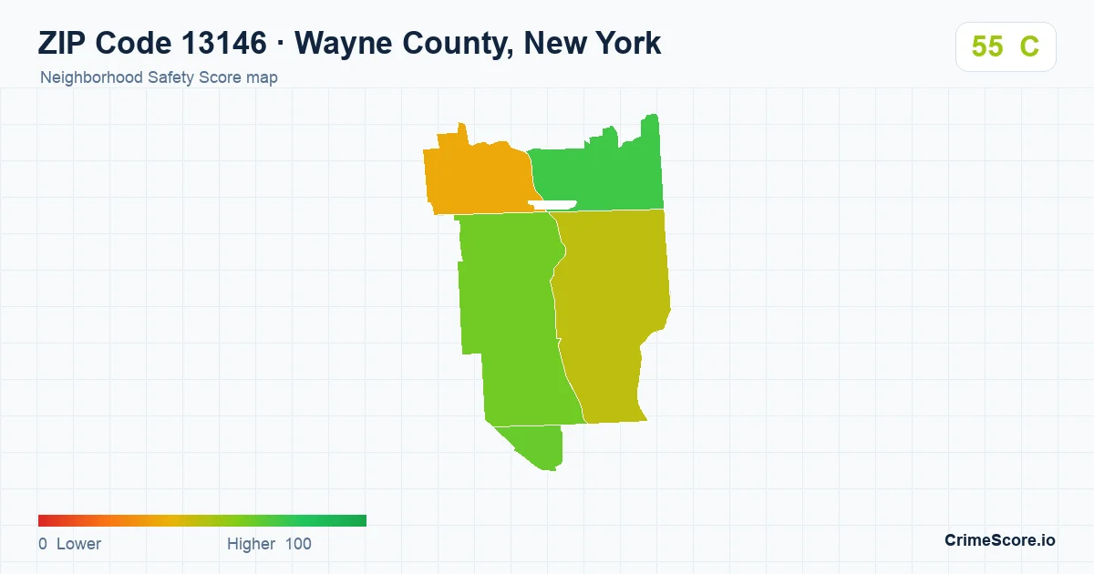 ZIP Code 13146 in Wayne County, New York neighborhood Safety Score map