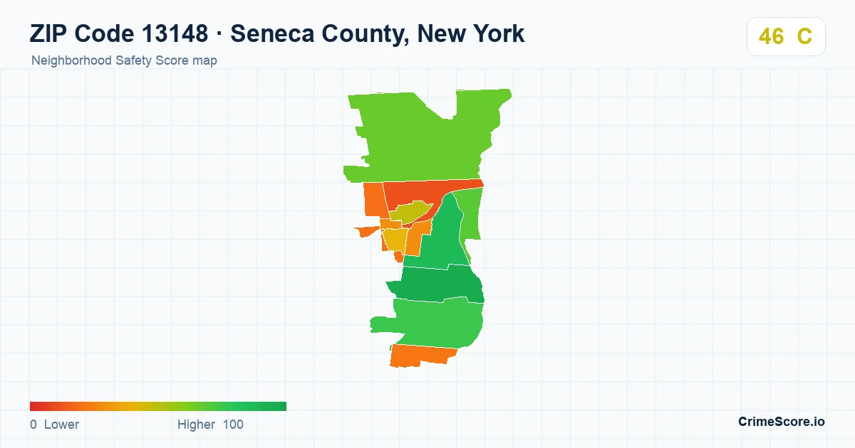 ZIP Code 13148 in Seneca County, New York neighborhood Safety Score map