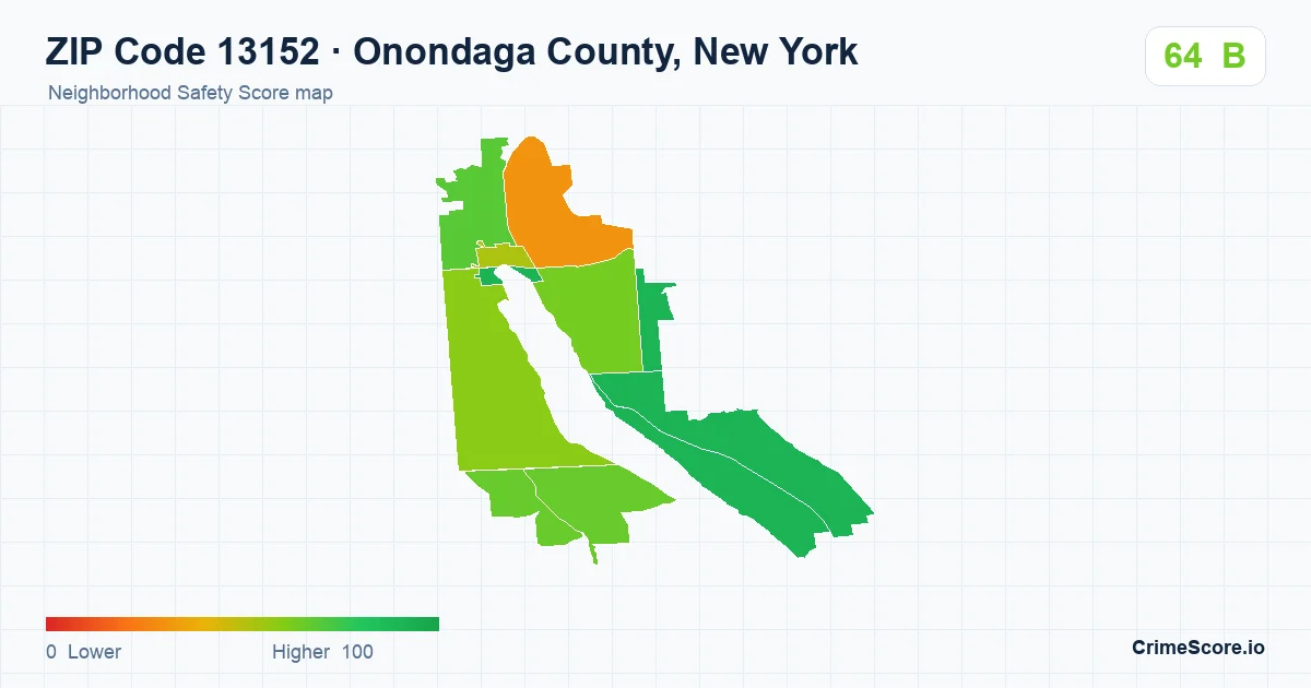 ZIP Code 13152 in Onondaga County, New York neighborhood Safety Score map