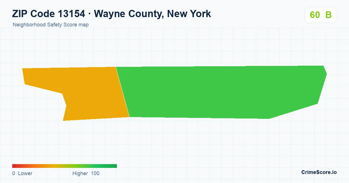 ZIP Code 13154 in Wayne County, New York neighborhood Safety Score map