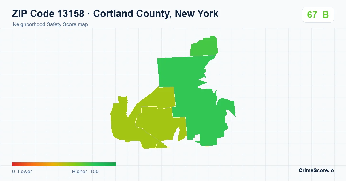 ZIP Code 13158 in Cortland County, New York neighborhood Safety Score map