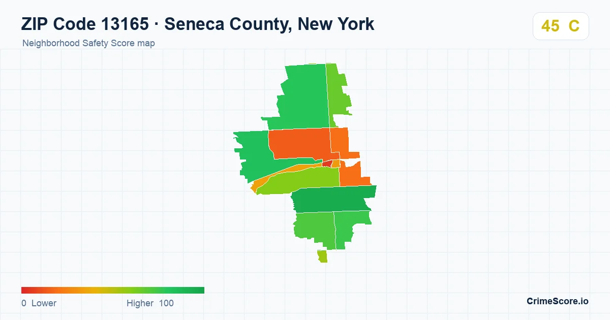ZIP Code 13165 in Seneca County, New York neighborhood Safety Score map