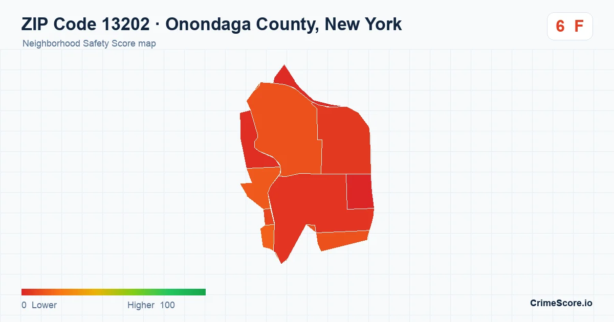 ZIP Code 13202 in Onondaga County, New York neighborhood Safety Score map