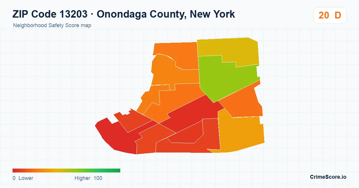 ZIP Code 13203 in Onondaga County, New York neighborhood Safety Score map