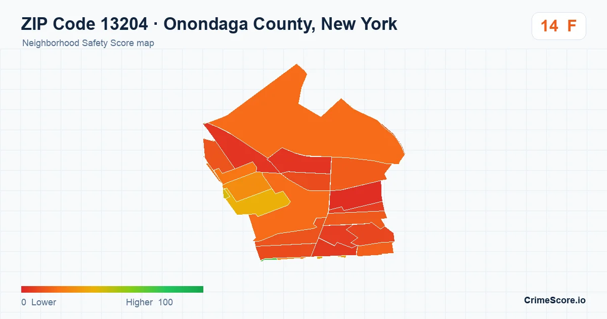 ZIP Code 13204 in Onondaga County, New York neighborhood Safety Score map