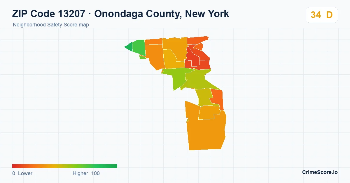 ZIP Code 13207 in Onondaga County, New York neighborhood Safety Score map