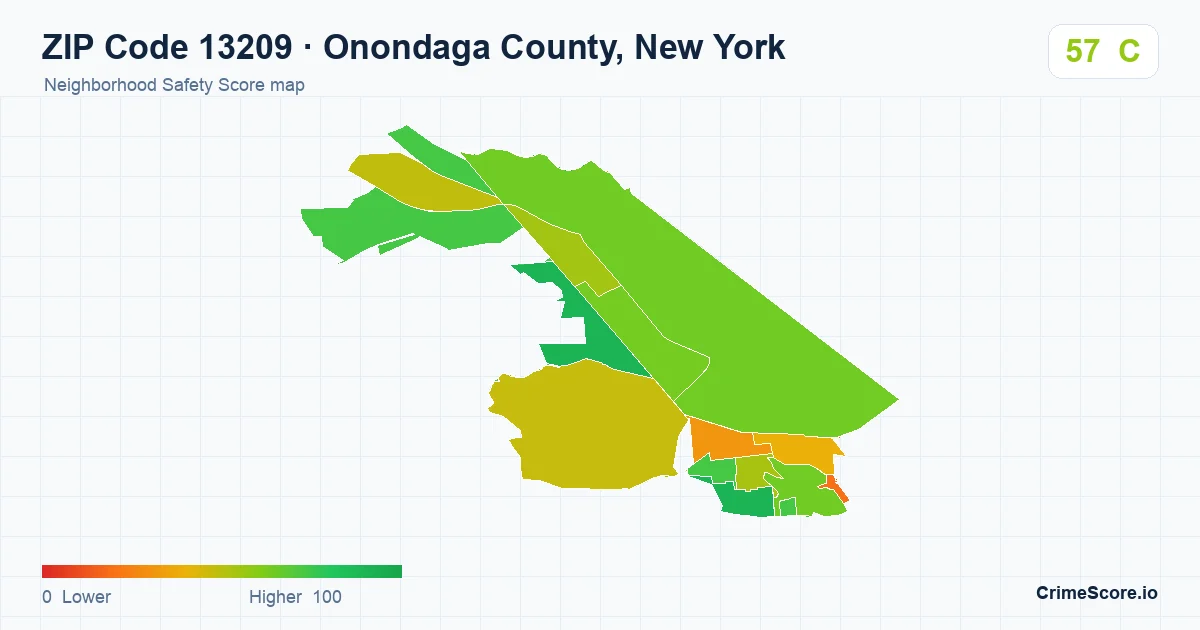 ZIP Code 13209 in Onondaga County, New York neighborhood Safety Score map