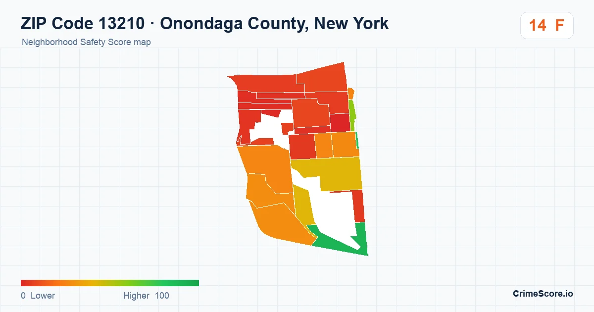 ZIP Code 13210 in Onondaga County, New York neighborhood Safety Score map
