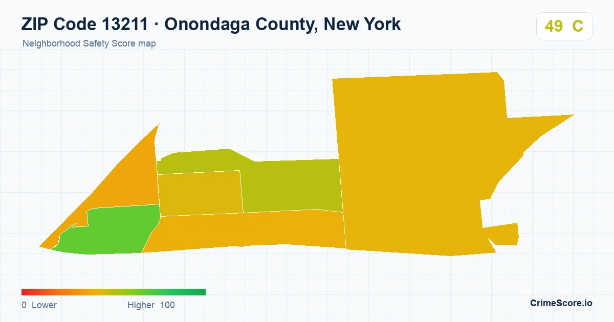 ZIP Code 13211 in Onondaga County, New York neighborhood Safety Score map