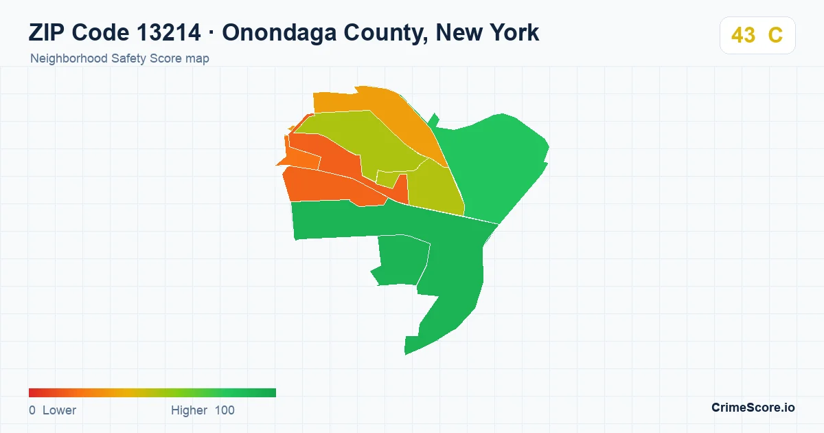ZIP Code 13214 in Onondaga County, New York neighborhood Safety Score map