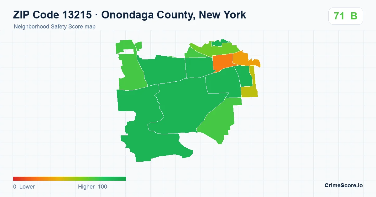 ZIP Code 13215 in Onondaga County, New York neighborhood Safety Score map