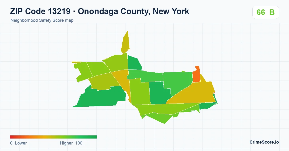 ZIP Code 13219 in Onondaga County, New York neighborhood Safety Score map