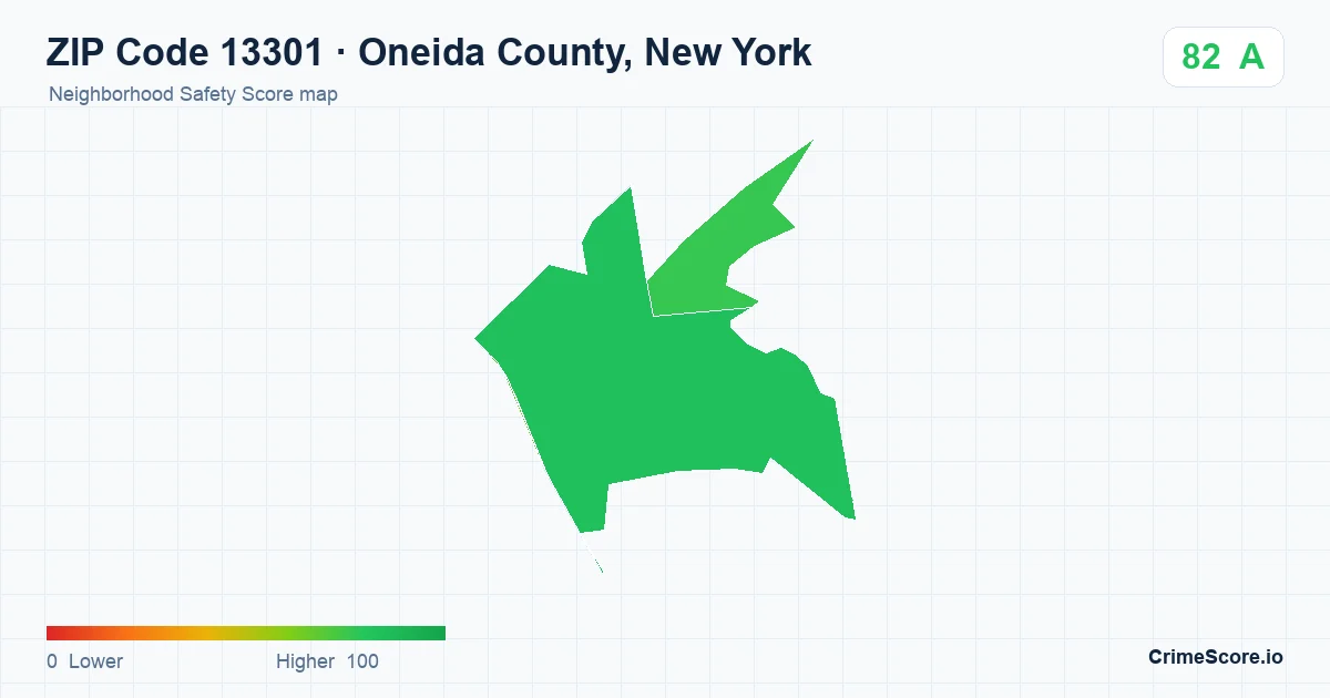 ZIP Code 13301 in Oneida County, New York neighborhood Safety Score map