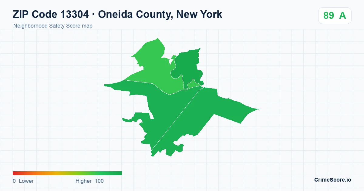 ZIP Code 13304 in Oneida County, New York neighborhood Safety Score map