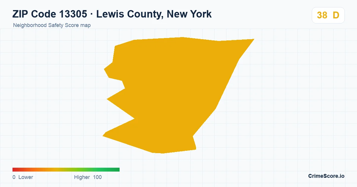 ZIP Code 13305 in Lewis County, New York neighborhood Safety Score map