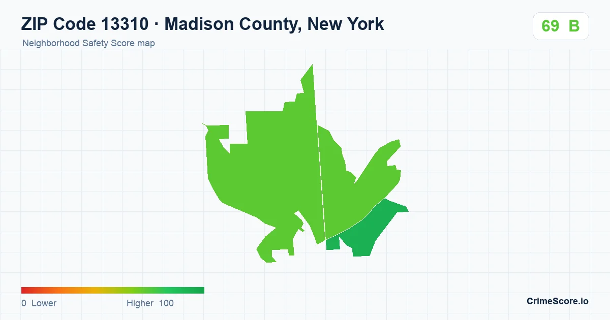 ZIP Code 13310 in Madison County, New York neighborhood Safety Score map