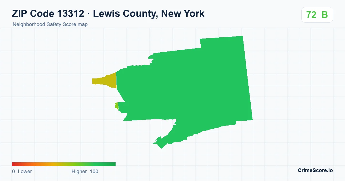 ZIP Code 13312 in Lewis County, New York neighborhood Safety Score map