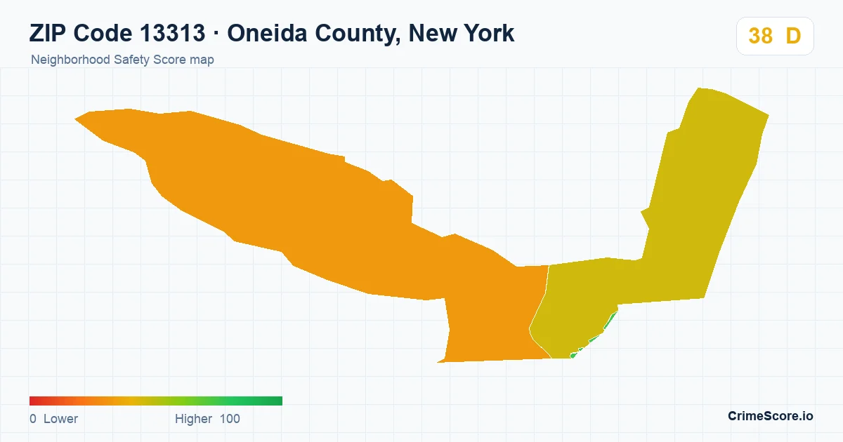 ZIP Code 13313 in Oneida County, New York neighborhood Safety Score map