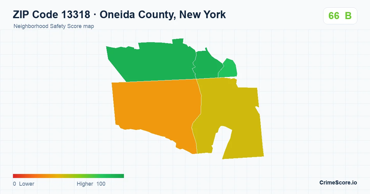 ZIP Code 13318 in Oneida County, New York neighborhood Safety Score map
