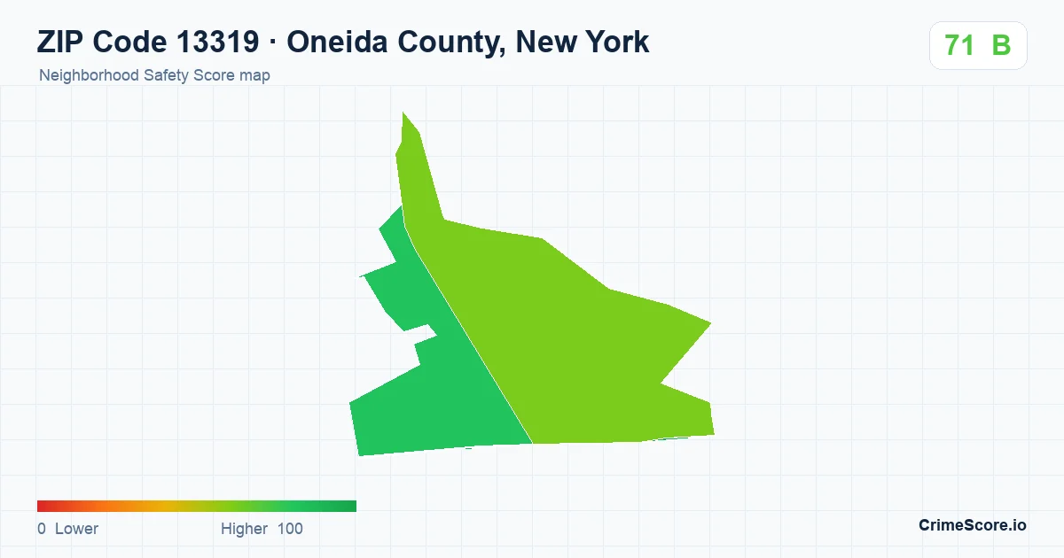 ZIP Code 13319 in Oneida County, New York neighborhood Safety Score map