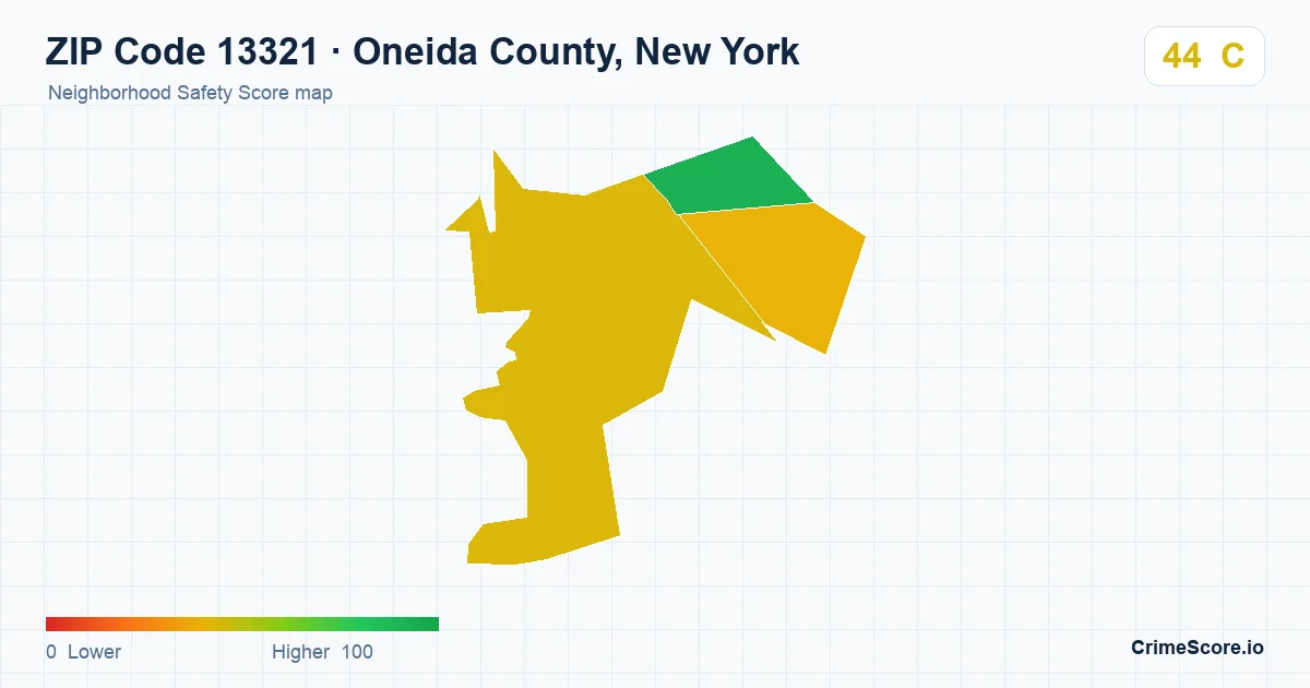 ZIP Code 13321 in Oneida County, New York neighborhood Safety Score map