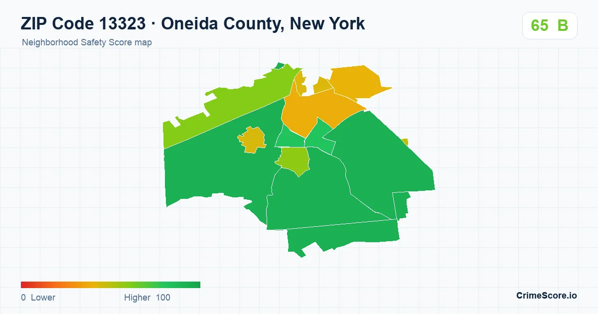 ZIP Code 13323 in Oneida County, New York neighborhood Safety Score map