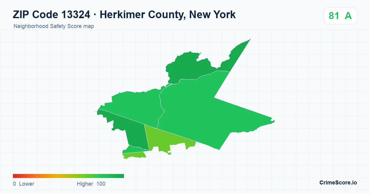 ZIP Code 13324 in Herkimer County, New York neighborhood Safety Score map