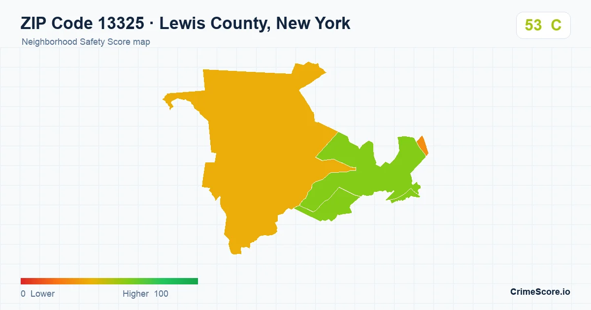 ZIP Code 13325 in Lewis County, New York neighborhood Safety Score map