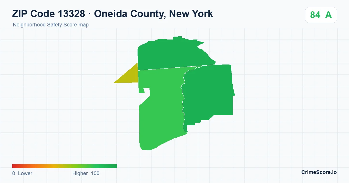 ZIP Code 13328 in Oneida County, New York neighborhood Safety Score map