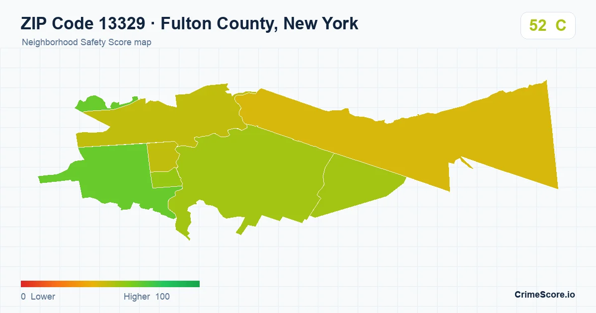 ZIP Code 13329 in Fulton County, New York neighborhood Safety Score map