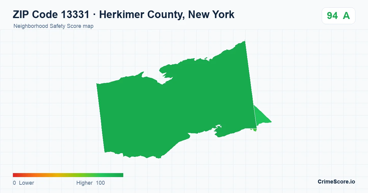 ZIP Code 13331 in Herkimer County, New York neighborhood Safety Score map