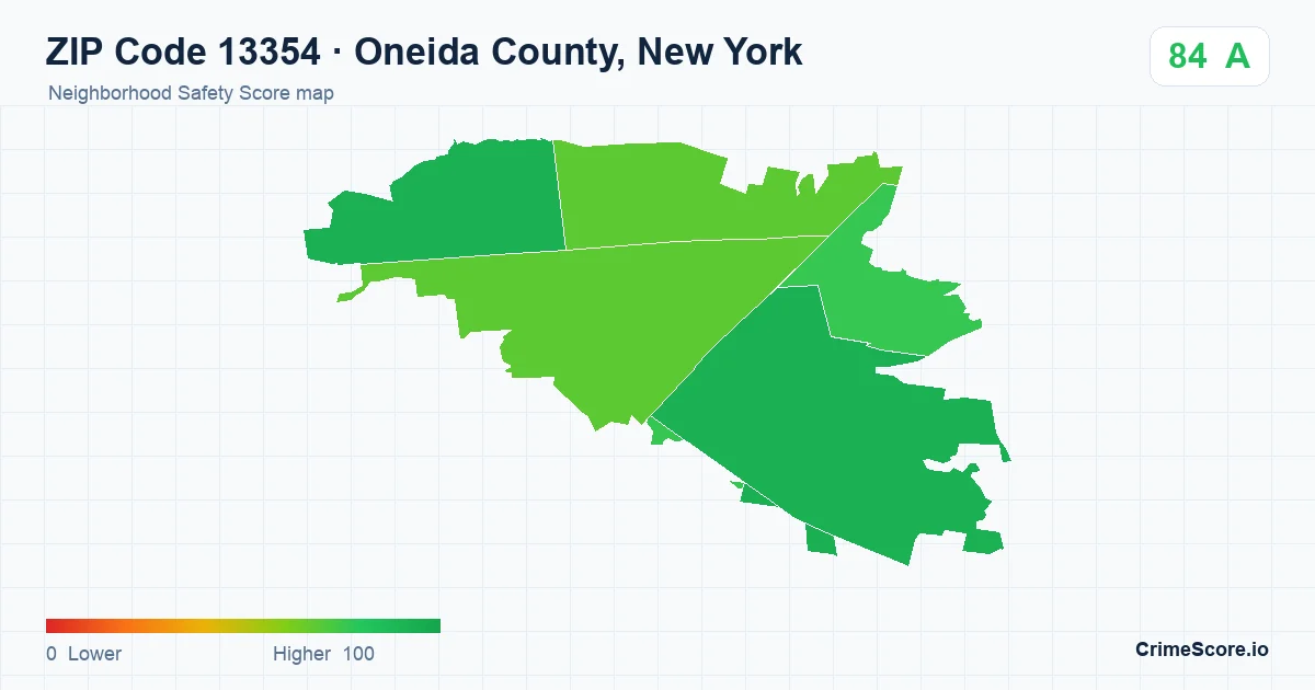 ZIP Code 13354 in Oneida County, New York neighborhood Safety Score map