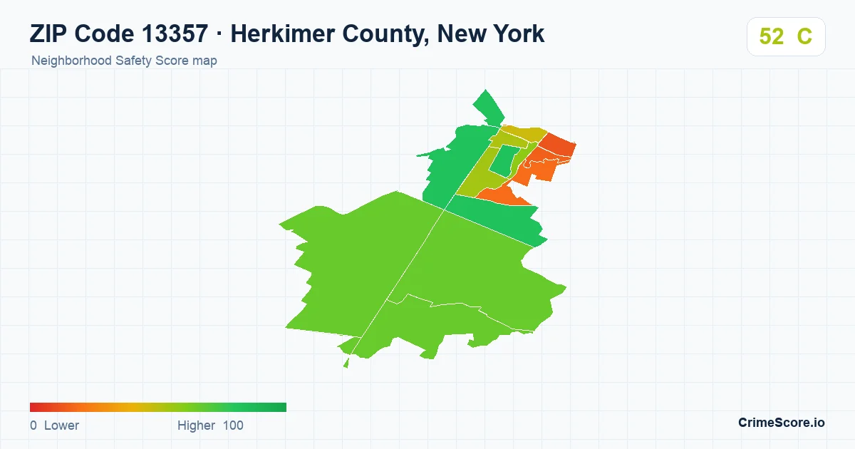 ZIP Code 13357 in Herkimer County, New York neighborhood Safety Score map