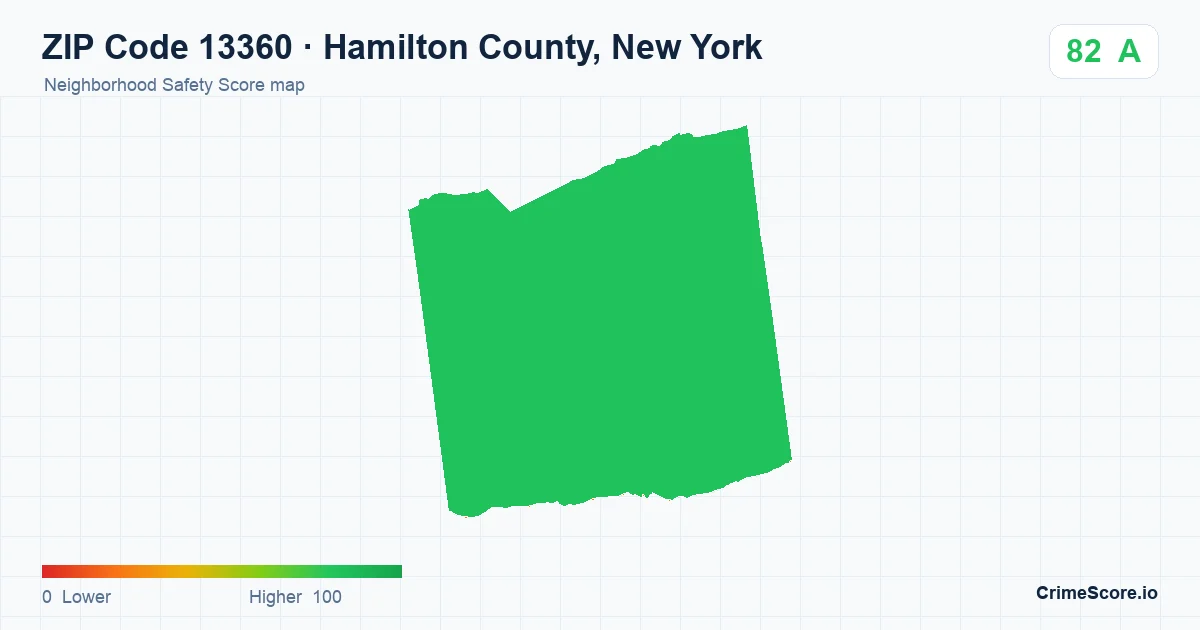 ZIP Code 13360 in Hamilton County, New York neighborhood Safety Score map