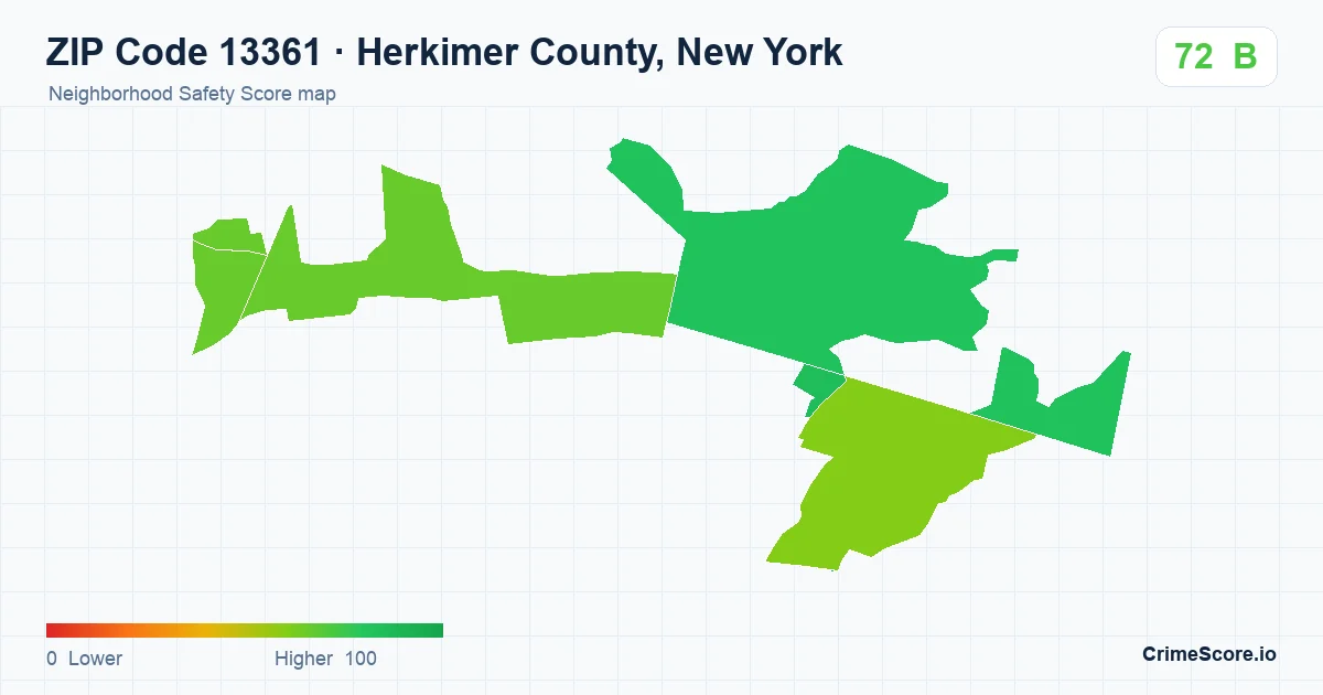 ZIP Code 13361 in Herkimer County, New York neighborhood Safety Score map