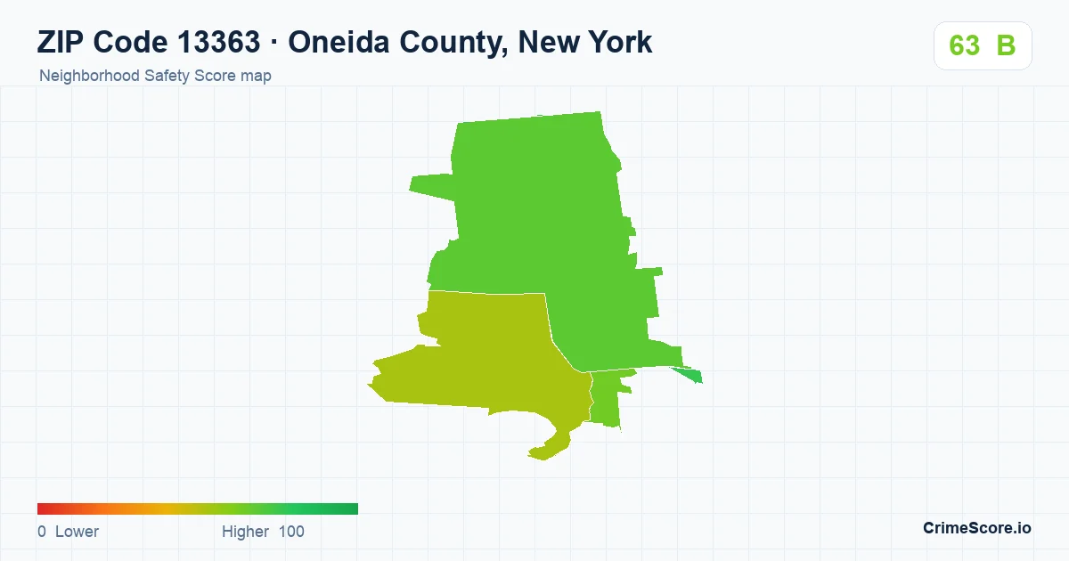 ZIP Code 13363 in Oneida County, New York neighborhood Safety Score map