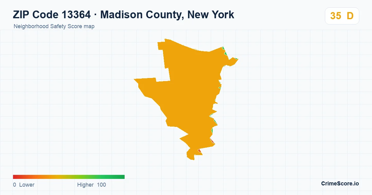 ZIP Code 13364 in Madison County, New York neighborhood Safety Score map