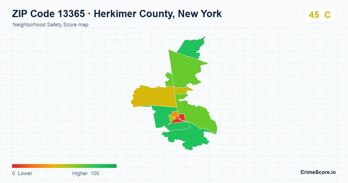 ZIP Code 13365 in Herkimer County, New York neighborhood Safety Score map
